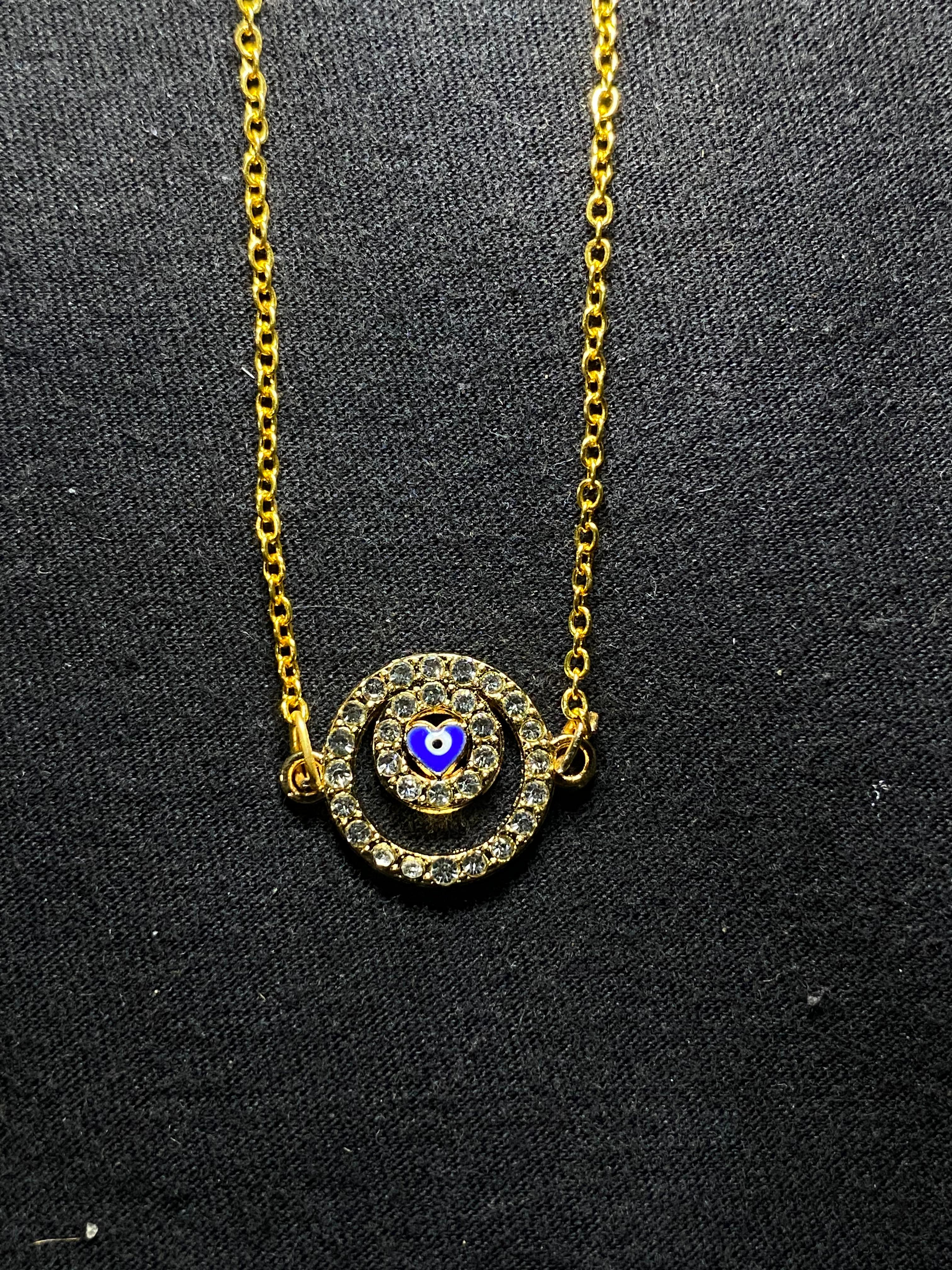 Heart Design Evil Eye With Diamond Pendant Stainless Steel Chain