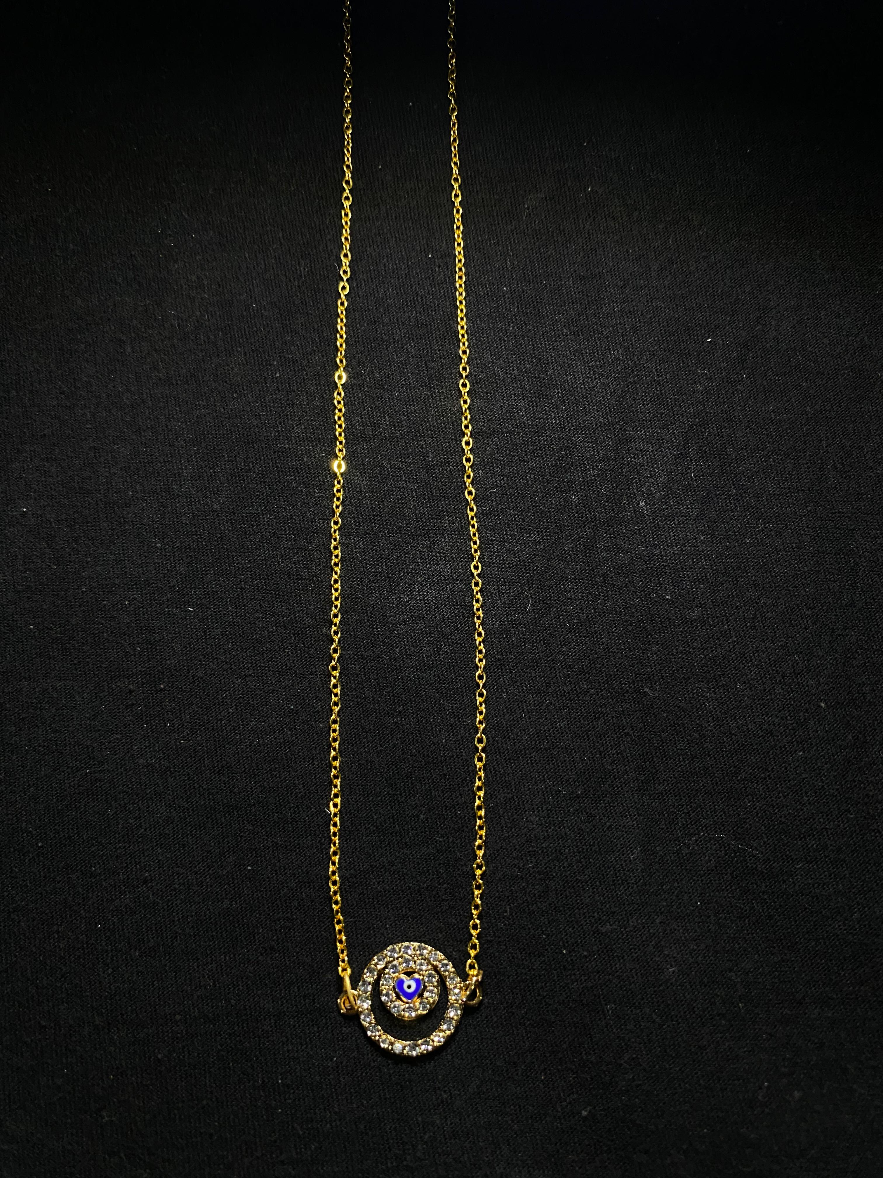 Heart Design Evil Eye With Diamond Pendant Stainless Steel Chain