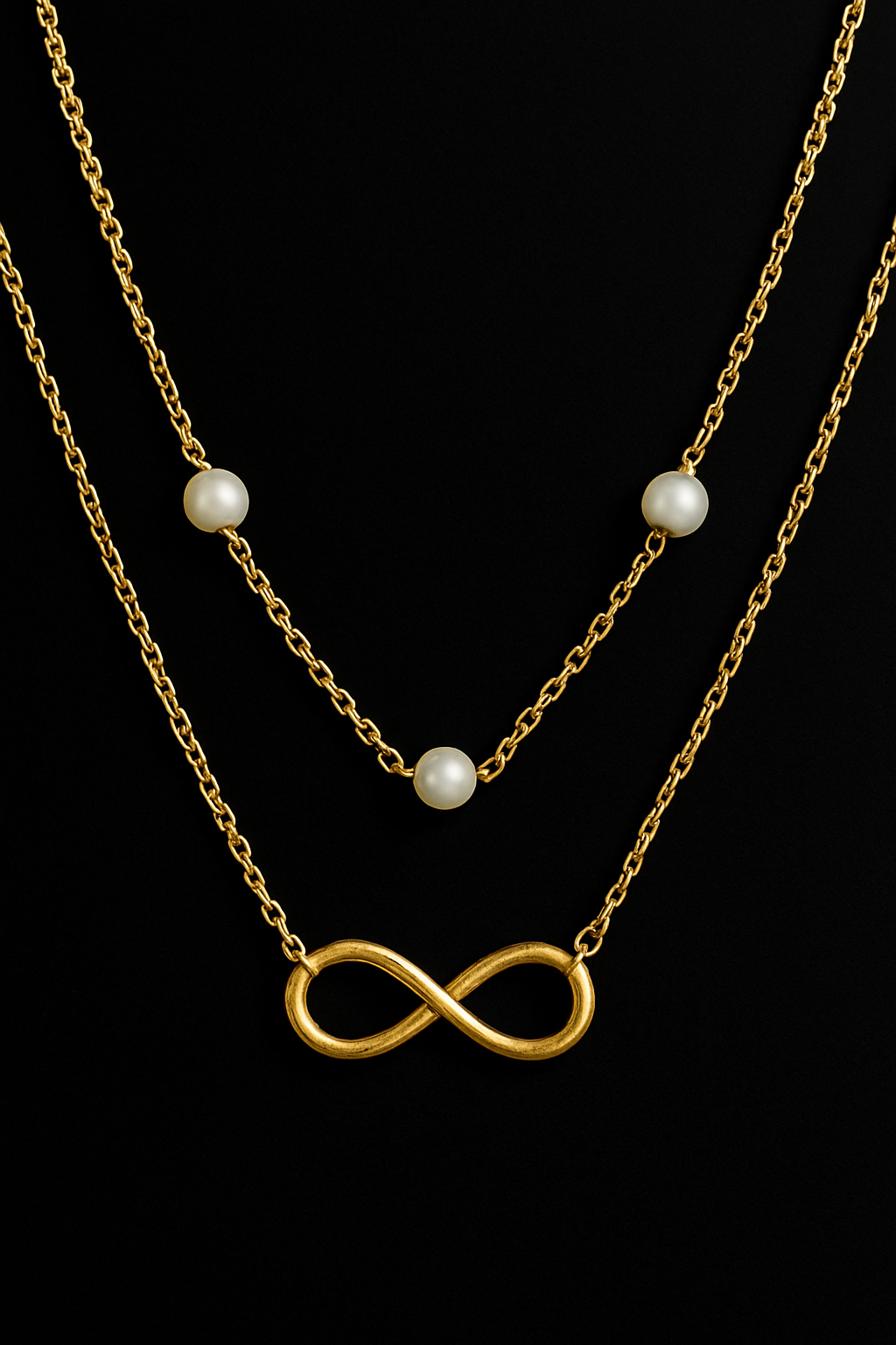 New Most Trending Infinity Design Double Chain With White Pearl Stone