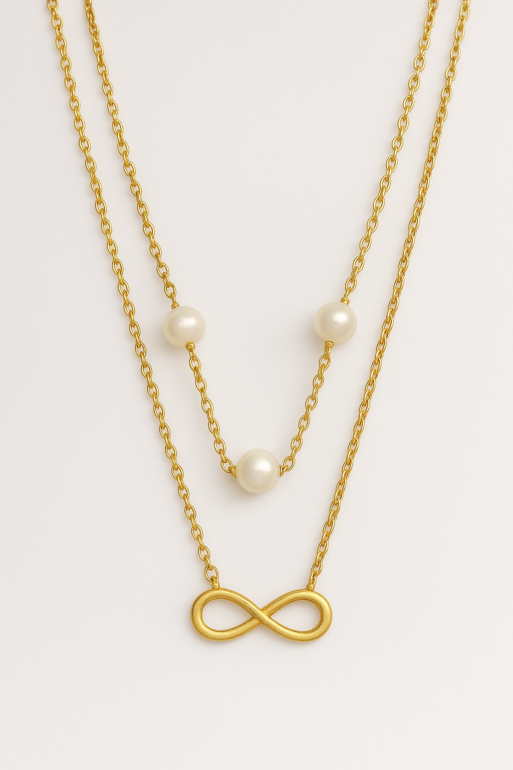 New Most Trending Infinity Design Double Chain With White Pearl Stone