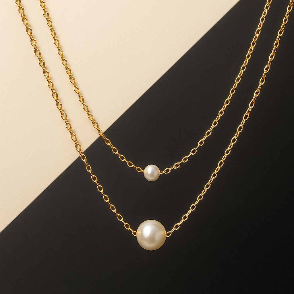 Daily Wear Double Chain With Simple Pearl Design