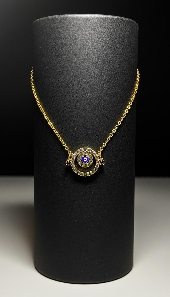 Heart Design Evil Eye With Diamond Pendant Stainless Steel Chain